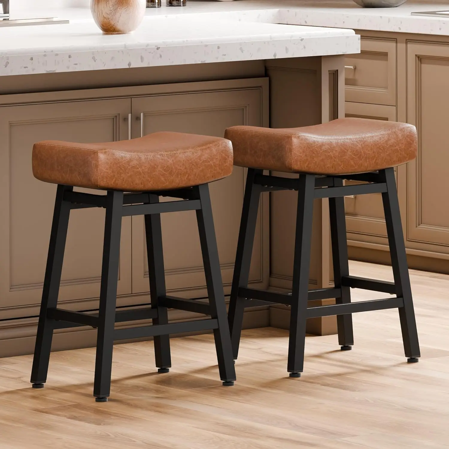Counter Height Bar Stools Set of 2, 24 Inch Backless BarStools for Kitchen Island Leather Saddle Bar Chairs Kitchen Stools wi
Counter Height Bar Stools Set of 2, 24 Inch Backless BarStools for Kitchen Island Leather Saddle Bar Chairs Kitchen Stools wi