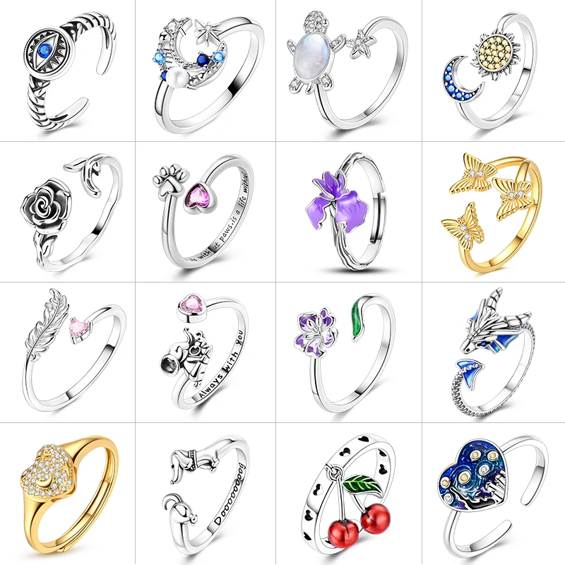 925 Sterling Silver Open Rings For Woman Iris Flower Cherry Feather Dog Horse Adjustable Cocktail Rings Party Fashion Jewelry
925 Sterling Silver Open Rings For Woman Iris Flower Cherry Feather Dog Horse Adjustable Cocktail Rings Party Fashion Jewelry