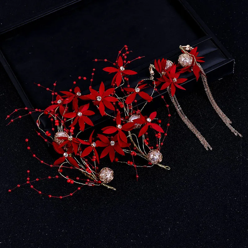 Bride Wedding Simulated Pearl Headbands Red Flowers Earrings Hairpins Sets For Women Bride Headdress Wedding Hair Accessories
Bride Wedding Simulated Pearl Headbands Red Flowers Earrings Hairpins Sets For Women Bride Headdress Wedding Hair Accessories