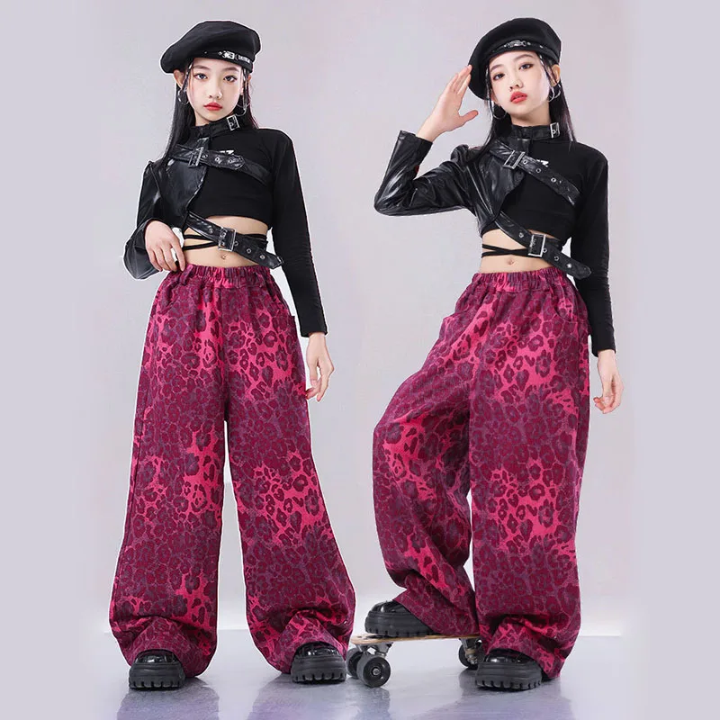 Kid Hip Hop Clothing Black T Shirt Crop Top Faux Leather Arm Sleeve Leopard Casual Wide Pants for Girls Dance Costumes Clothes
Kid Hip Hop Clothing Black T Shirt Crop Top Faux Leather Arm Sleeve Leopard Casual Wide Pants for Girls Dance Costumes Clothes