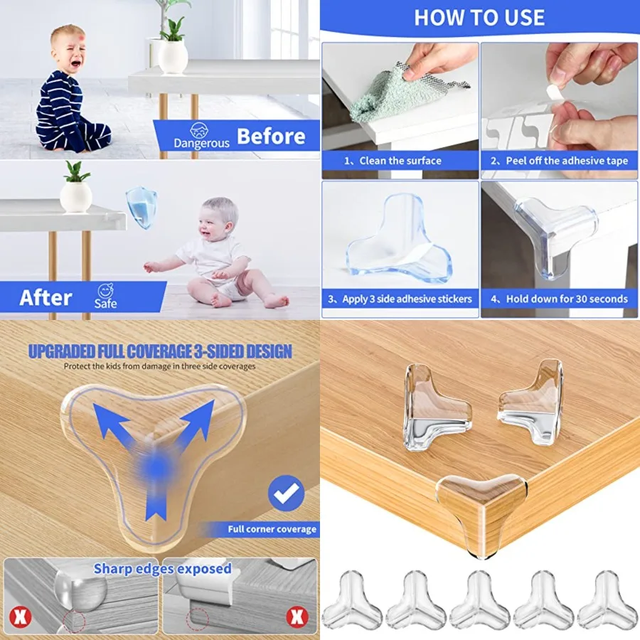 8 Pack Large Clear Corner Protectors for Baby Proofing Furniture - Table Edge Guards and Bumpers
8 Pack Large Clear Corner Protectors for Baby Proofing Furniture - Table Edge Guards and Bumpers