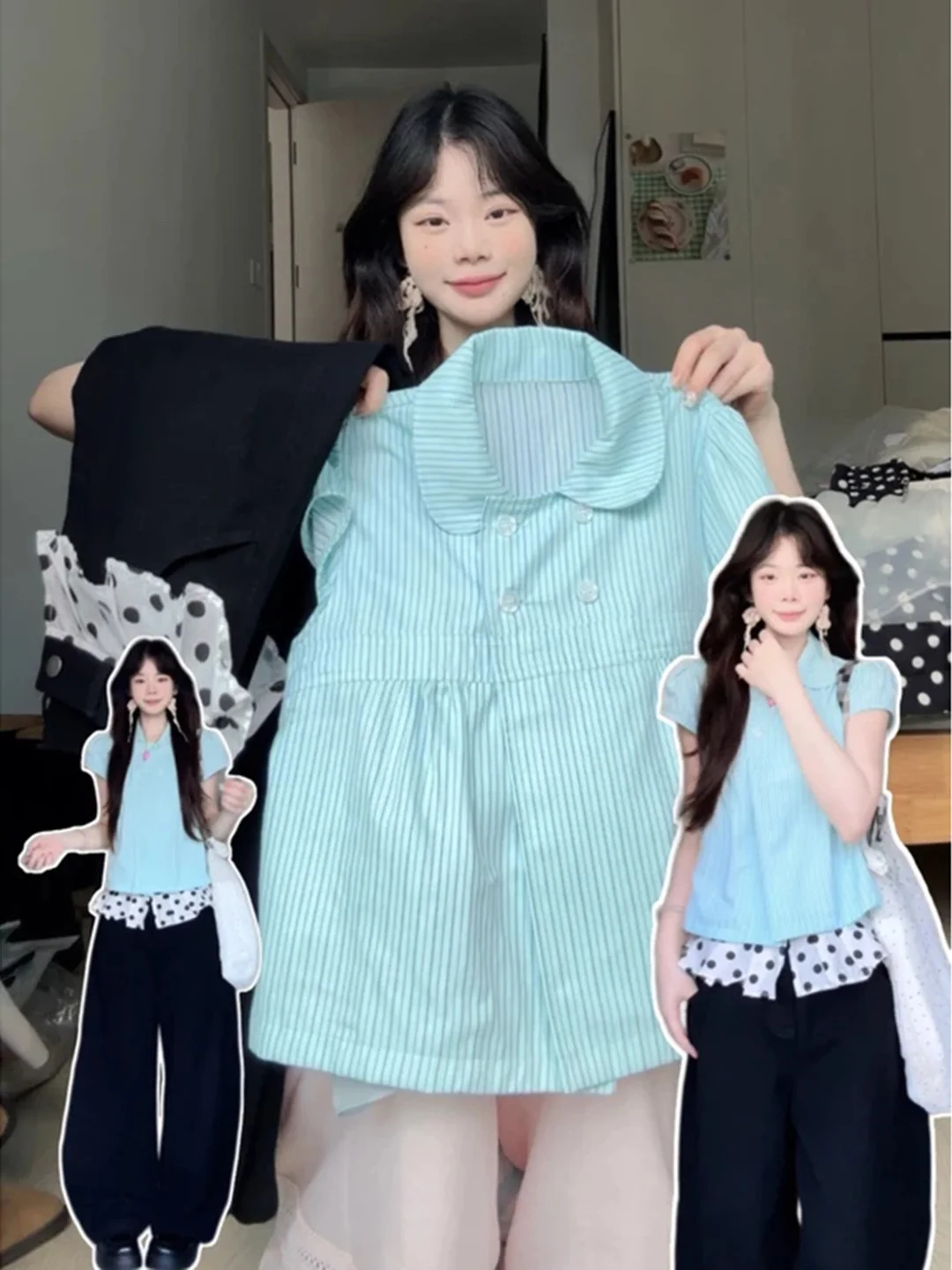Korean College Style Plaid Short Sleeve Bubble Sleeve Loose Women's Shirt Summer Double Button Doll Collar Versatile Top
Korean College Style Plaid Short Sleeve Bubble Sleeve Loose Women's Shirt Summer Double Button Doll Collar Versatile Top