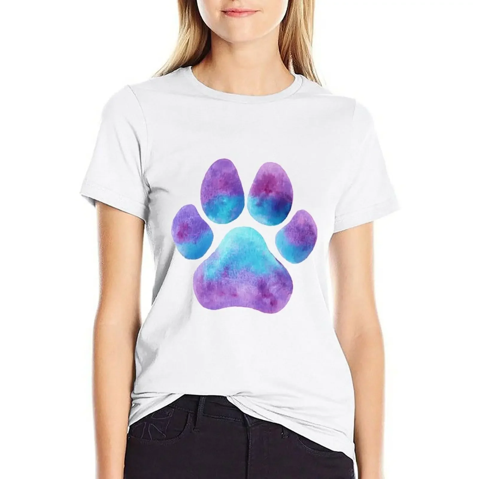 Purple Blue Paw Print T-shirt oversized lady clothes Women's summer blouses 2024
Purple Blue Paw Print T-shirt oversized lady clothes Women's summer blouses 2024
