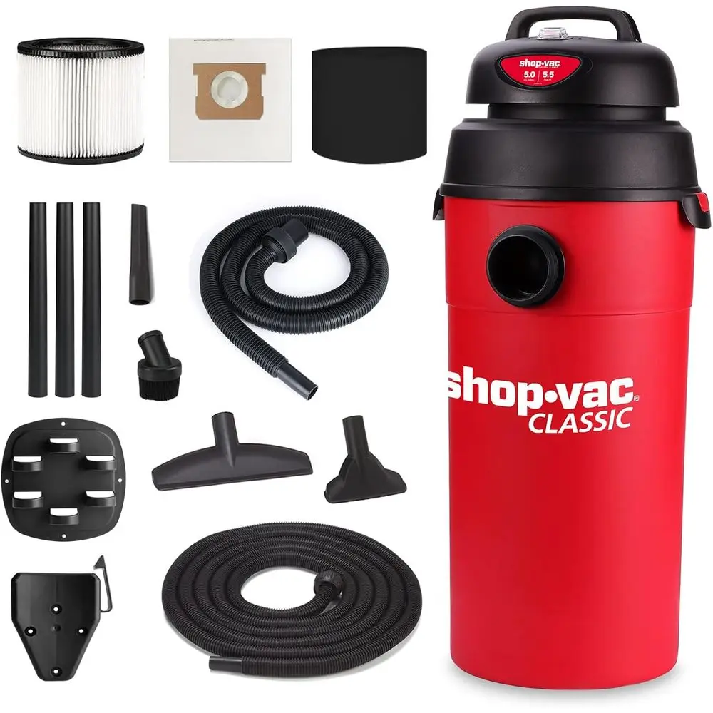 5 Gallon Peak HP Wet/Dry Shop Vacuum, Wall-Mountable with 18+7ft Hose & Attachments for Jobsite, Garage, Car, Workshop.
5 Gallon Peak HP Wet/Dry Shop Vacuum, Wall-Mountable with 18+7ft Hose & Attachments for Jobsite, Garage, Car, Workshop.
