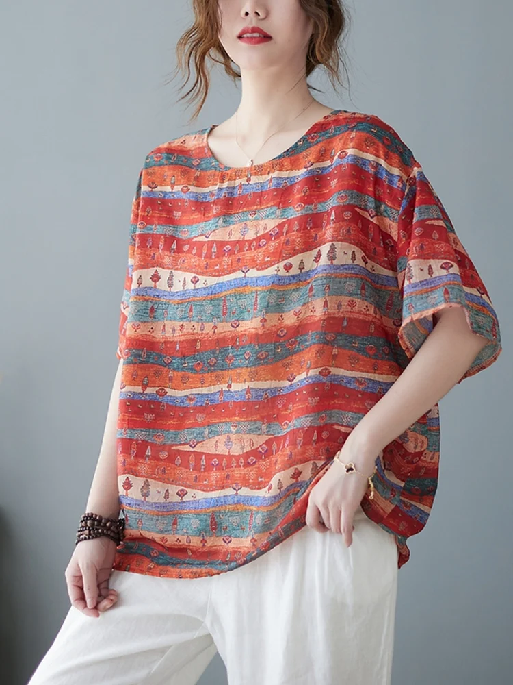 plus Size Slimming Cotton Linen Stripe T-Shirt Women Summer Thin Loose Mid-Length Anti-Aging Linen Top Casual Style Printed
plus Size Slimming Cotton Linen Stripe T-Shirt Women Summer Thin Loose Mid-Length Anti-Aging Linen Top Casual Style Printed