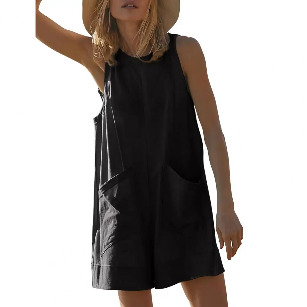 Summer Daily Clothes Stylish Summer Romper with Deep Pockets Hollow Out Back Women's Sleeveless Casual Daily Short Jumpsuit
Summer Daily Clothes Stylish Summer Romper with Deep Pockets Hollow Out Back Women's Sleeveless Casual Daily Short Jumpsuit
