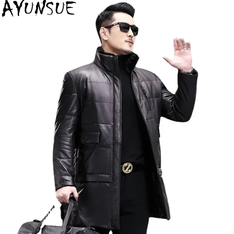 AYUNSUE Genuine Leather Men’s Sheepskin Coat Men Mid-Length Leather 90% White Duck Down Jackets Men Mink Fur Collar Winter Coats
AYUNSUE Genuine Leather Men’s Sheepskin Coat Men Mid-Length Leather 90% White Duck Down Jackets Men Mink Fur Collar Winter Coats