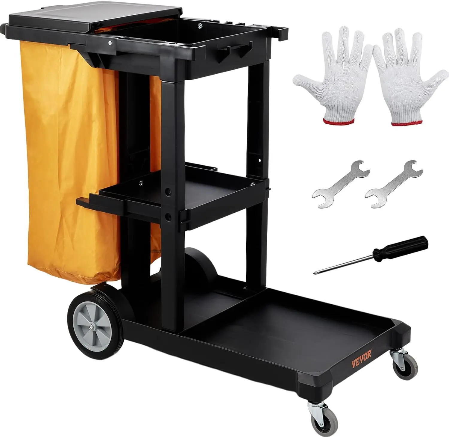 Cleaning Cart, 3-Shelf Commercial Janitorial Cart, 200 lbs Capacity Plastic Housekeeping Cart, with 25 Gallon PVC Bag and Cover
Cleaning Cart, 3-Shelf Commercial Janitorial Cart, 200 lbs Capacity Plastic Housekeeping Cart, with 25 Gallon PVC Bag and Cover