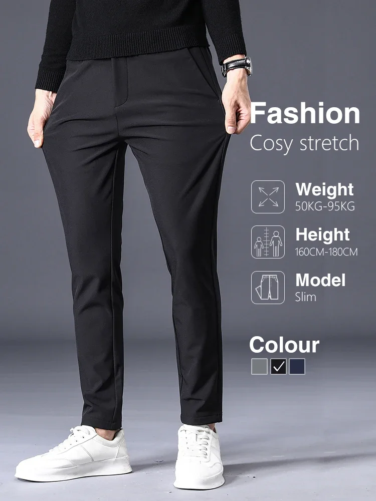 Spring New Men's Business Casual Pants Classic Solid Color High Stretch Slim Straight Suit Trousers Black Gray Blue
Spring New Men's Business Casual Pants Classic Solid Color High Stretch Slim Straight Suit Trousers Black Gray Blue
