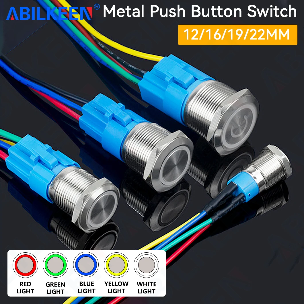 ABILKEEN 12/16/19/22MM LED Ring Illuminate Metal Push Button Switch 1NO1NC Momentary/Latching Power Control Push Button Switch
ABILKEEN 12/16/19/22MM LED Ring Illuminate Metal Push Button Switch 1NO1NC Momentary/Latching Power Control Push Button Switch