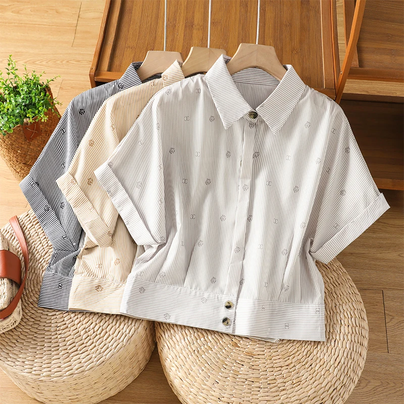 Youthful College Style Women's Shirt Slimming Loose Fit Short Sleeve Turn-down Collar Breathable Cotton Linen Blend Summer Top
Youthful College Style Women's Shirt Slimming Loose Fit Short Sleeve Turn-down Collar Breathable Cotton Linen Blend Summer Top