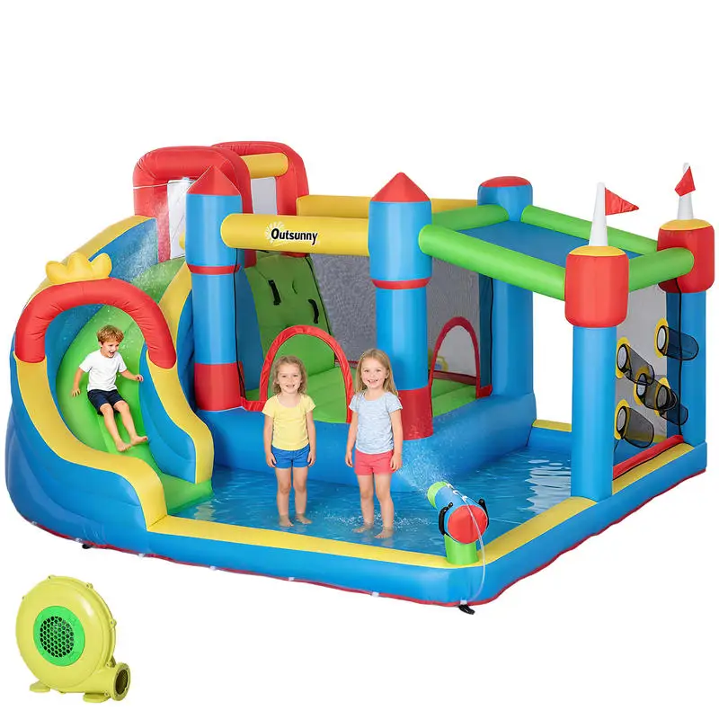 Outsunny 6-in-1 Inflatable Water Slide with Splash Pool, Slide, Climbing Wall, Water Cannon, Inflatable Bounce House for Kids with 2 Min. Inflation and Air Blower
Outsunny 6-in-1 Inflatable Water Slide with Splash Pool, Slide, Climbing Wall, Water Cannon, Inflatable Bounce House for Kids with 2 Min. Inflation and Air Blower