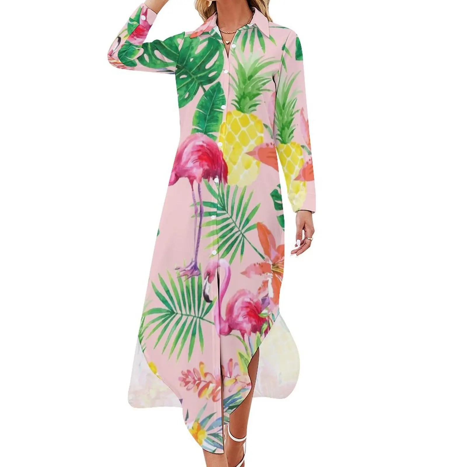Tropical Long Sleeved Shirt Dress Summer women's clothing long dress women summer
Tropical Long Sleeved Shirt Dress Summer women's clothing long dress women summer