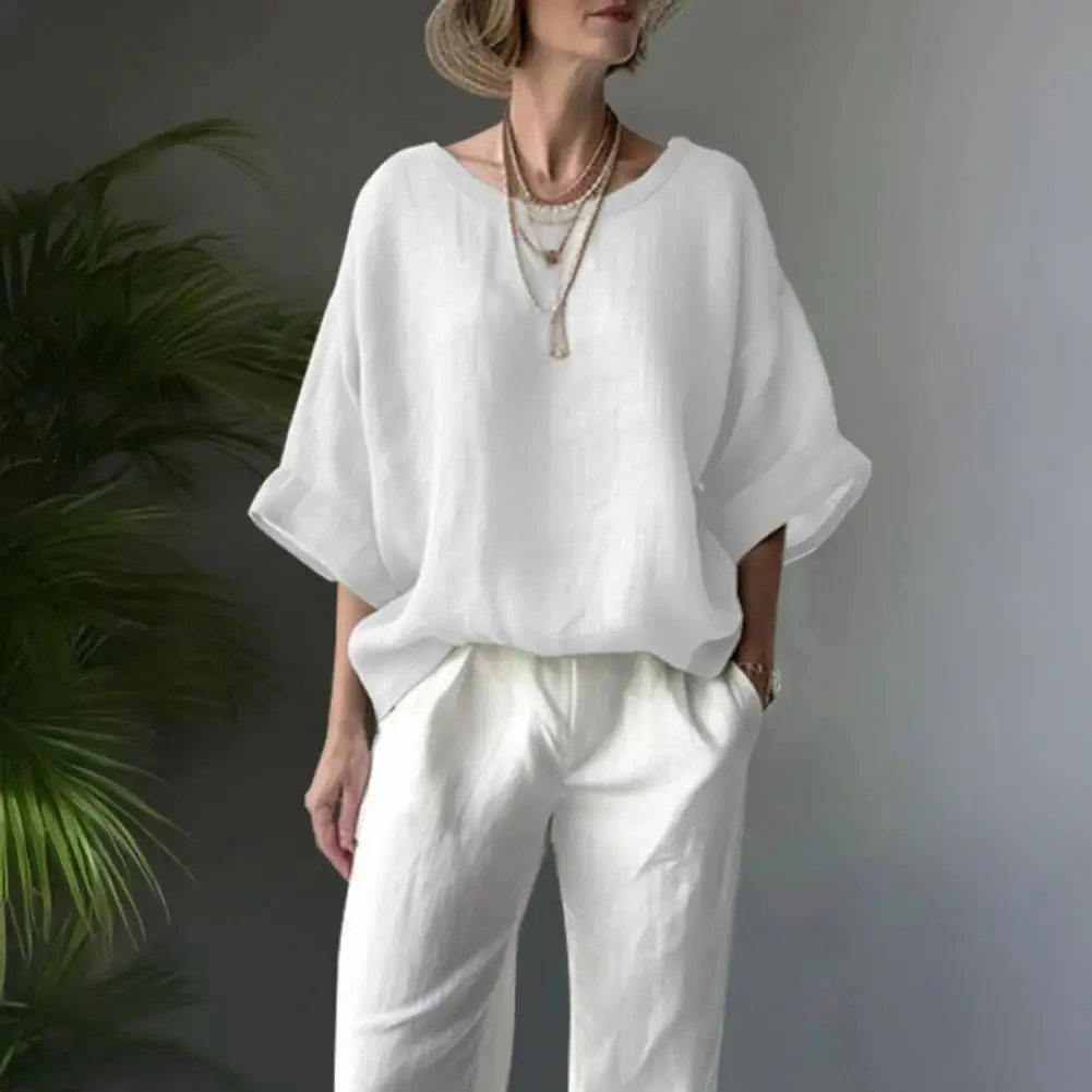 Summer Women Blouse Women Solid Color Comfortable Casual Round Neck Loose Shoulder Slimming T-shirt Top Breathable Spring Shirt
Summer Women Blouse Women Solid Color Comfortable Casual Round Neck Loose Shoulder Slimming T-shirt Top Breathable Spring Shirt