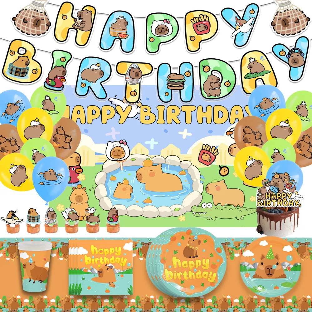 Cute Capybara Theme Birthday Decor Background Disposable Tableware Tablecloth Cups Plates Napkins Animal Baby Party Accessories
Cute Capybara Theme Birthday Decor Background Disposable Tableware Tablecloth Cups Plates Napkins Animal Baby Party Accessories