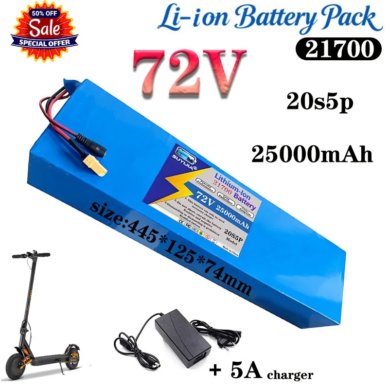 72V 25000mAh 21700 20S5P high capacity lithium battery, 1500W + 84V charger, suitable for skateboard electric bike battery
72V 25000mAh 21700 20S5P high capacity lithium battery, 1500W + 84V charger, suitable for skateboard electric bike battery