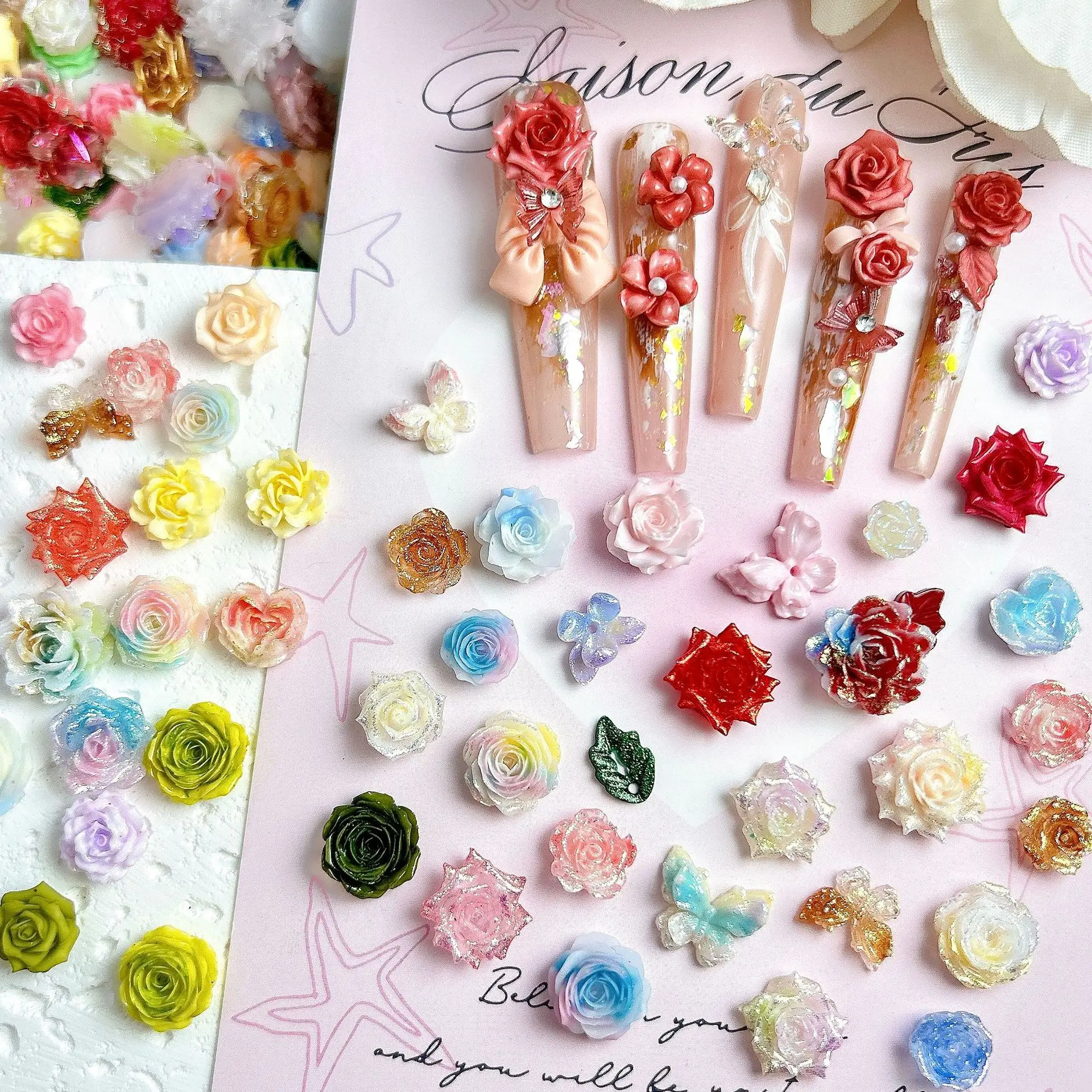100pcs Mixed Nails Charm Design Kawaii Rose Nail Parts Figures For French Manicure Bulk Leaf Flower Butterfly 3D Decorations
100pcs Mixed Nails Charm Design Kawaii Rose Nail Parts Figures For French Manicure Bulk Leaf Flower Butterfly 3D Decorations