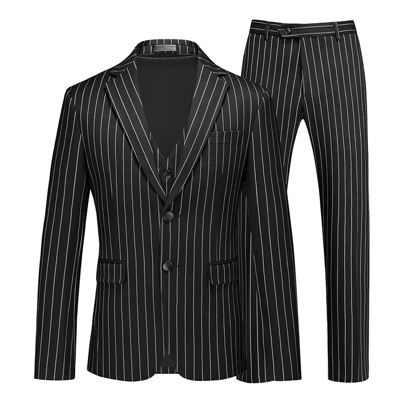 New Men's Formal Business Social Striped Suits Black / White Autumn Winter Male Wedding Party Dress Jacket and Pant with Vest
New Men's Formal Business Social Striped Suits Black / White Autumn Winter Male Wedding Party Dress Jacket and Pant with Vest