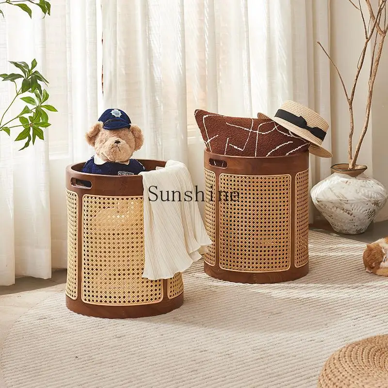 Japanese-style solid wood rattan homestay hotel bathroom round dirty clothes storage basket creative storage frame
Japanese-style solid wood rattan homestay hotel bathroom round dirty clothes storage basket creative storage frame