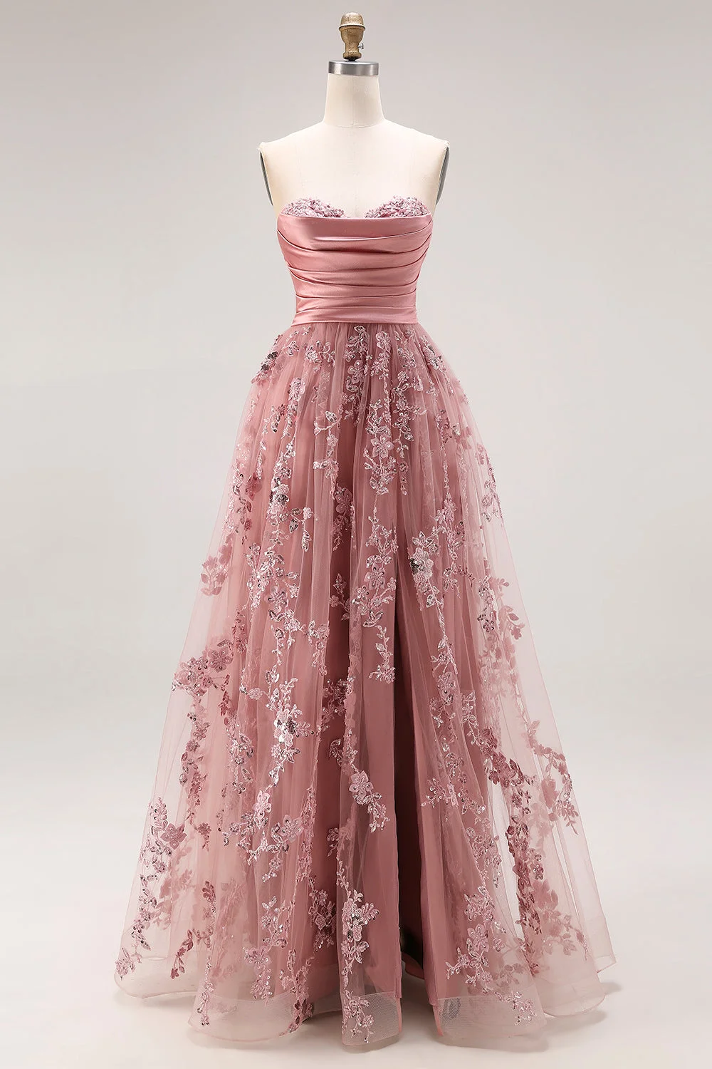 Satin Prom Dress Tulle Floral Appliques Strapless Sweetheart Neck A-Line Long Evening Gown For Women Formal Occasion فساتين سهرة
Satin Prom Dress Tulle Floral Appliques Strapless Sweetheart Neck A-Line Long Evening Gown For Women Formal Occasion فساتين سهرة