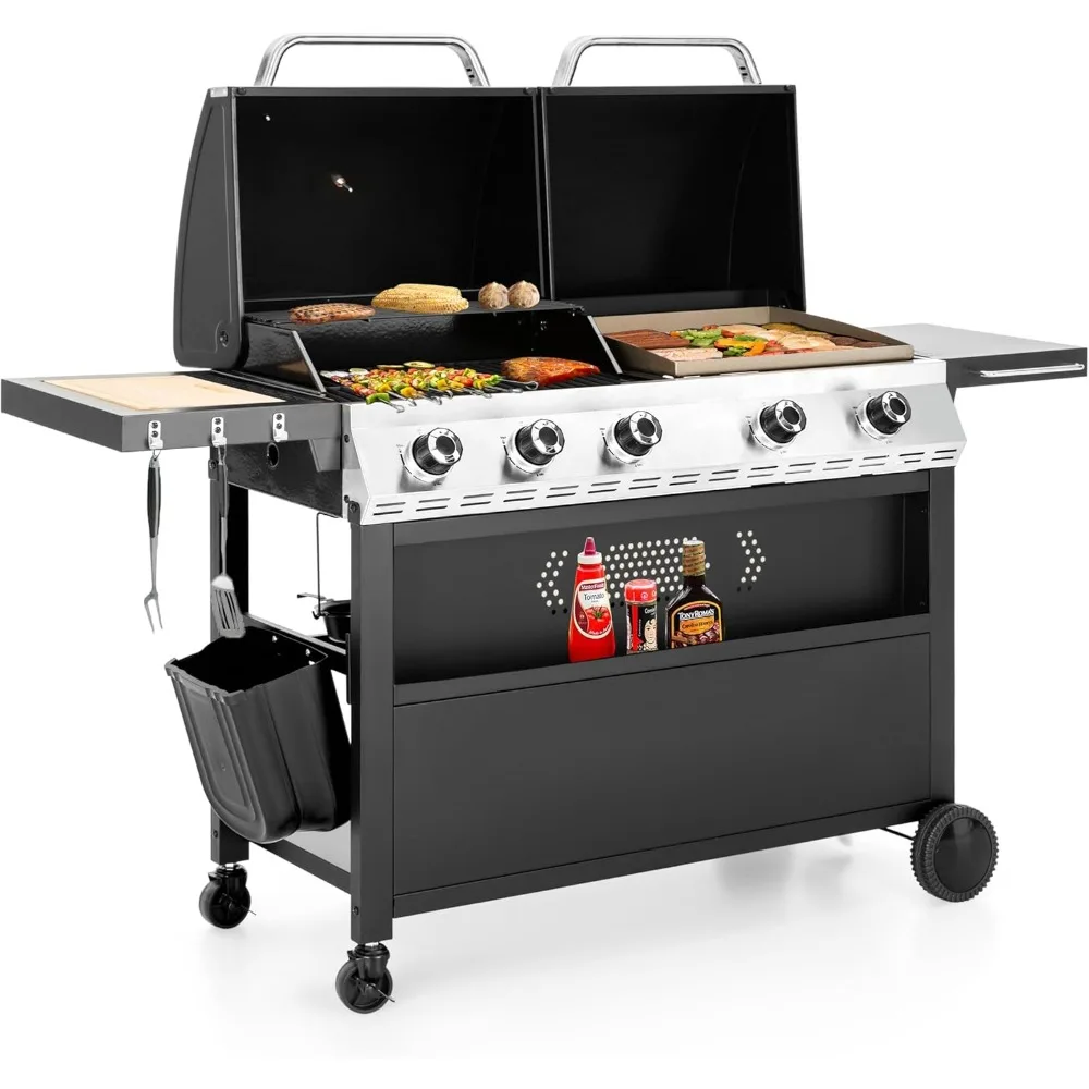 5 Burner Griddle Grill Combo, 2 in 1 Propane Gas BBQ Grill with Porcelain-Enameled Cast Iron Grates & Pan, Outdoor Flat Top Grid
5 Burner Griddle Grill Combo, 2 in 1 Propane Gas BBQ Grill with Porcelain-Enameled Cast Iron Grates & Pan, Outdoor Flat Top Grid