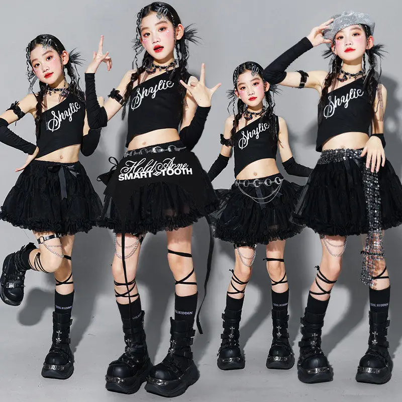 Girl Jazz Dance Costume Kpop Performance Wear Crop Top Black Skirt Children Jazz Show Stage Outfit Fashion Streetwear AMY3627
Girl Jazz Dance Costume Kpop Performance Wear Crop Top Black Skirt Children Jazz Show Stage Outfit Fashion Streetwear AMY3627