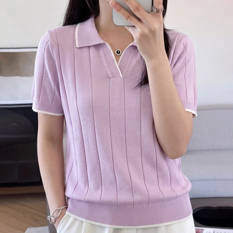 Summer 100% pure cotton women's T-shirt casual knitted pullover short sleeved loose POLO collar T-shirt Pull luxury brand top
Summer 100% pure cotton women's T-shirt casual knitted pullover short sleeved loose POLO collar T-shirt Pull luxury brand top