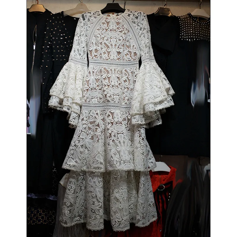 Hollow Out Mini Lace Dress For Women Stand Collar Long Sleeve Mermaid Fish Tail Embroidery Dresses Female Spring Summer Clothing
Hollow Out Mini Lace Dress For Women Stand Collar Long Sleeve Mermaid Fish Tail Embroidery Dresses Female Spring Summer Clothing