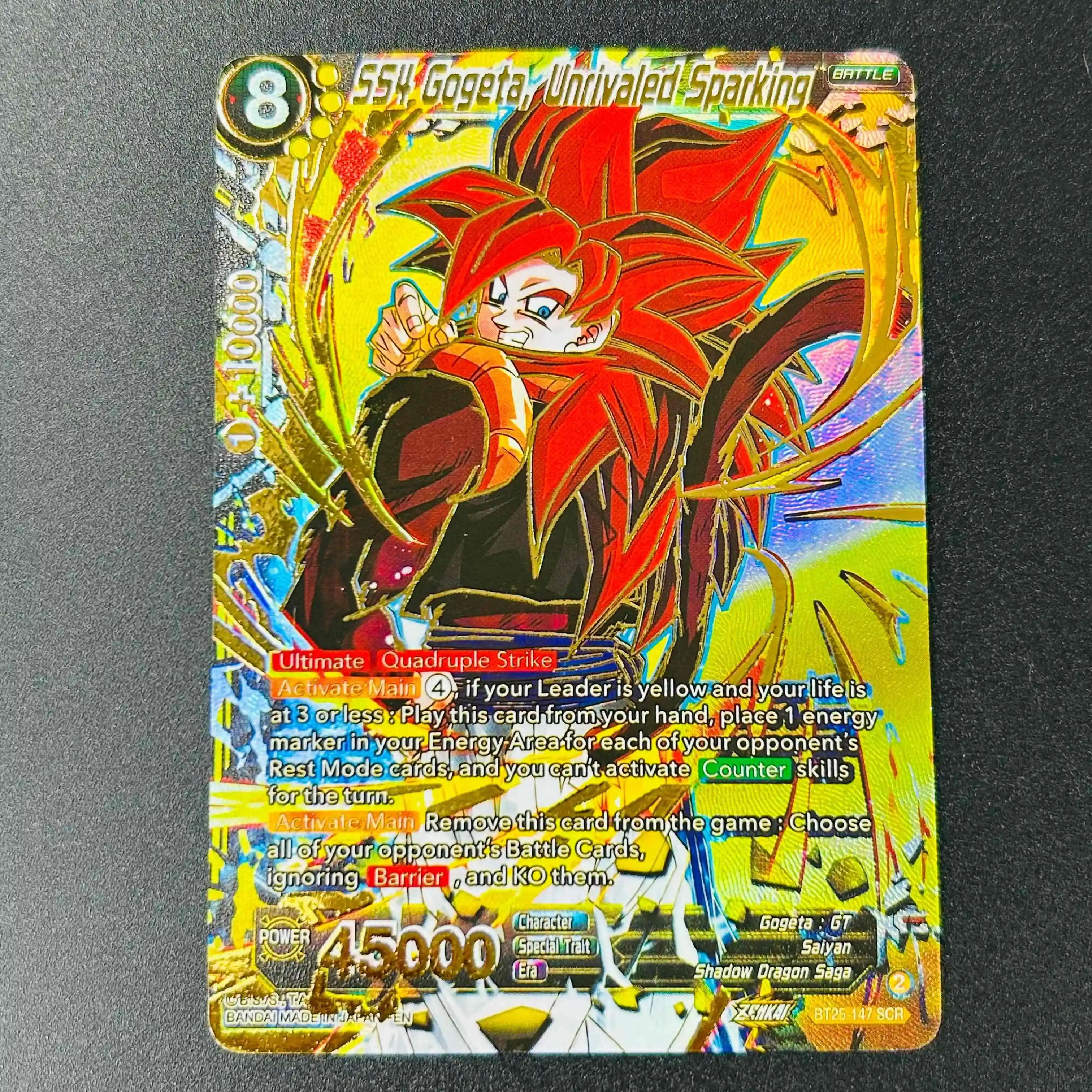 Dragon Ball Super SS4 Gogeta Unrivaled Sparking SCR Full Art Holo DIY Textured Mint Premium Anime Collectible Card
Dragon Ball Super SS4 Gogeta Unrivaled Sparking SCR Full Art Holo DIY Textured Mint Premium Anime Collectible Card