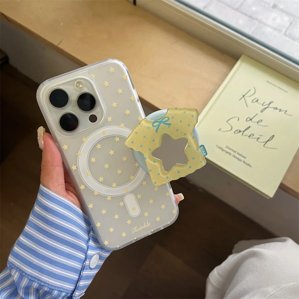 Korean cute star mirror magnetic stand phone case for iPhone 13 14 16 promax 15 pro 16 soft cover with Magsafe protective cover
Korean cute star mirror magnetic stand phone case for iPhone 13 14 16 promax 15 pro 16 soft cover with Magsafe protective cover