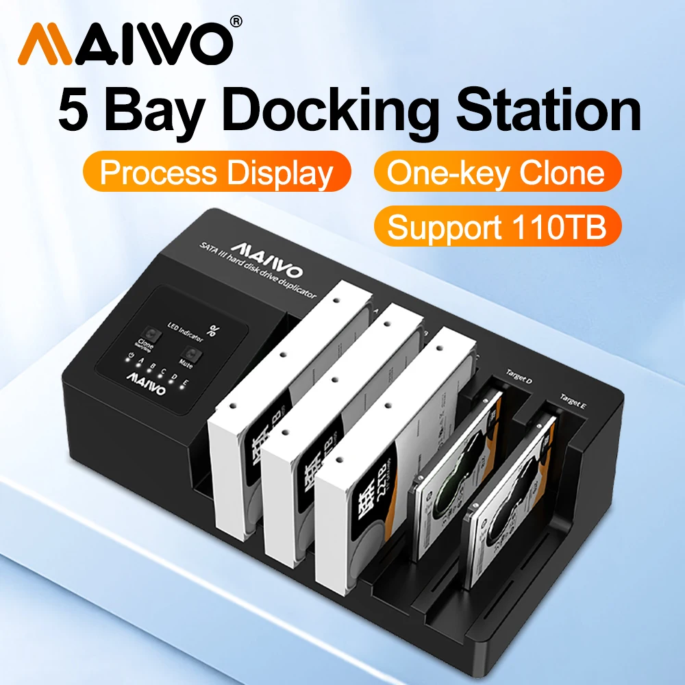 MAIWO Hard Drive Docking Station 5 bay SATA3 to USB 3.1 6Gbs HDD Case with Offline Clone Digital Display for 2.5/3.5 inch HDD
MAIWO Hard Drive Docking Station 5 bay SATA3 to USB 3.1 6Gbs HDD Case with Offline Clone Digital Display for 2.5/3.5 inch HDD