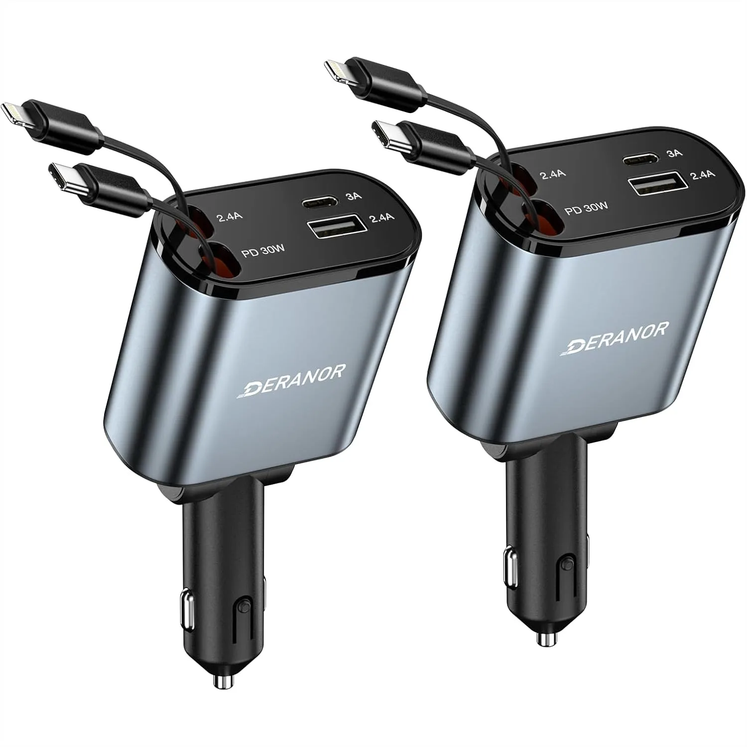 Retractable Car Charger 4-in-1 Fast Charging 69W with USB C and Retractable Cords for iPhone and Samsung
Retractable Car Charger 4-in-1 Fast Charging 69W with USB C and Retractable Cords for iPhone and Samsung