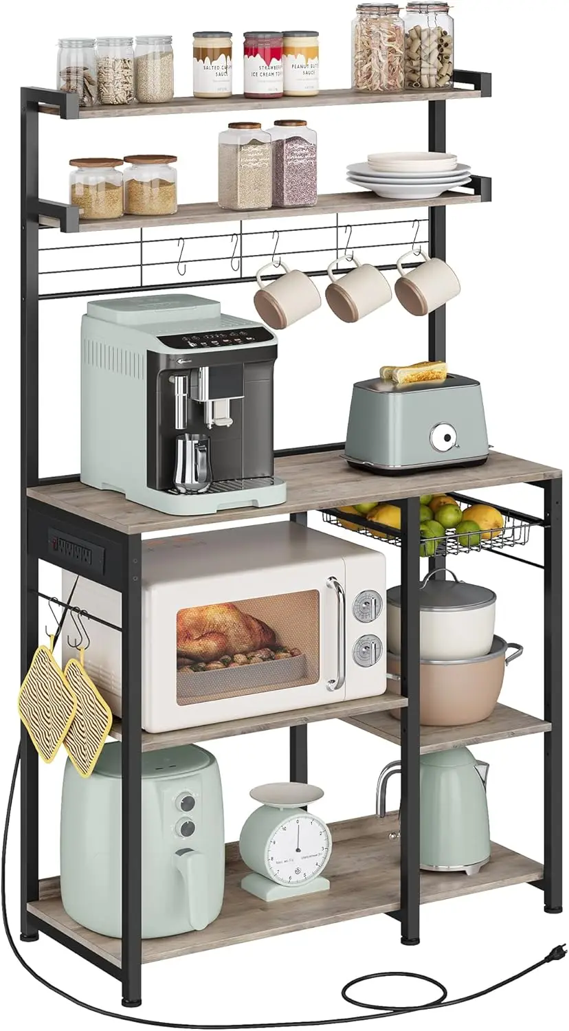 35.4" Microwave Stand, Coffee Bar, 4 AC Outlets with Adjustable Shelves, 8 S-Hooks
35.4" Microwave Stand, Coffee Bar, 4 AC Outlets with Adjustable Shelves, 8 S-Hooks