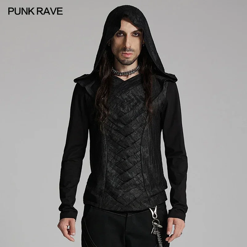 PUNK RAVE Men's Punk Dark Hooded Cross Overlapping T-shirt Personalized Features Black Tees Tops Men Clothing
PUNK RAVE Men's Punk Dark Hooded Cross Overlapping T-shirt Personalized Features Black Tees Tops Men Clothing
