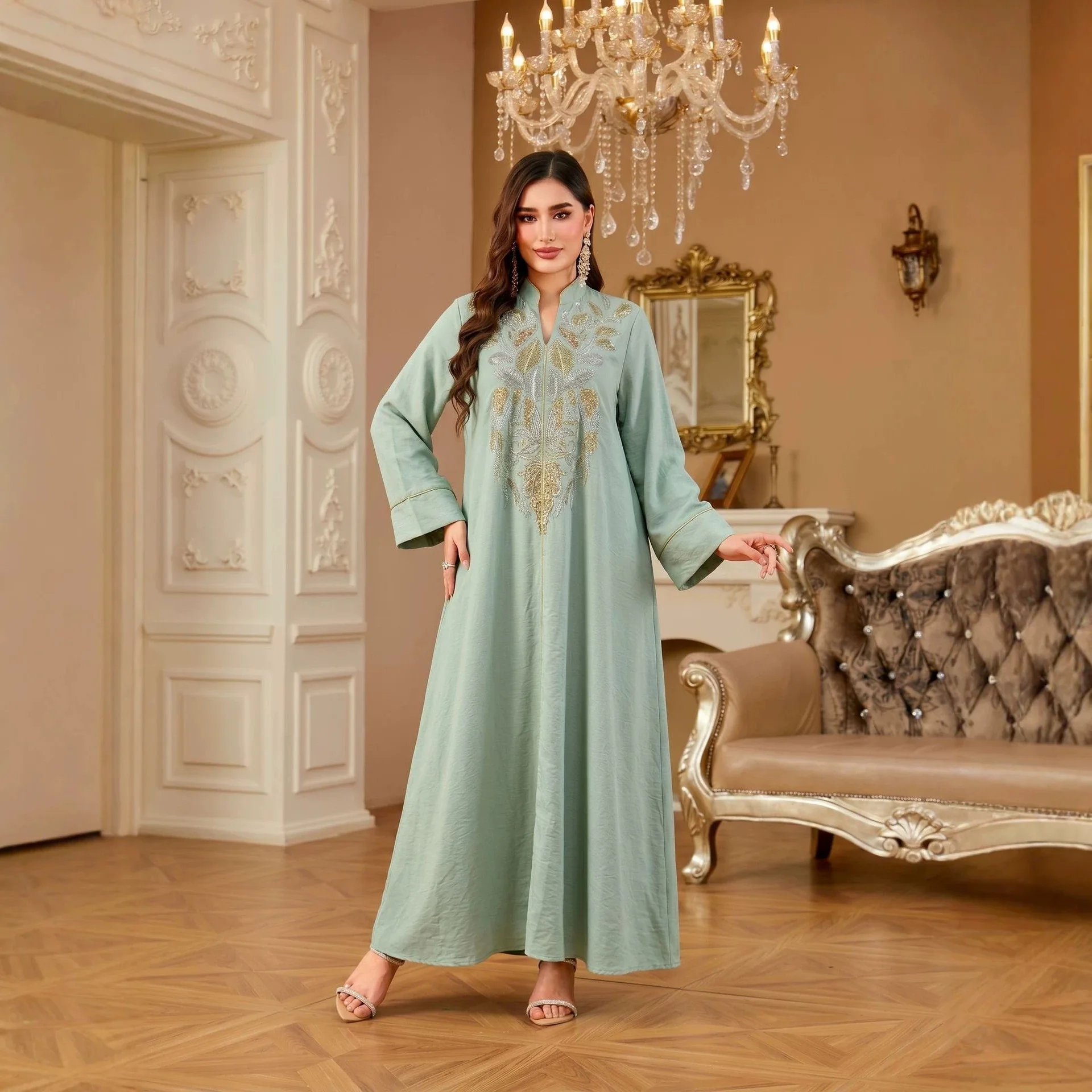 New Luxury Handmade Beaded Embroidery Loose Comfortable Clothes Abaya Long Clothes Women's Casual Wear Prom Clothing Elegant
New Luxury Handmade Beaded Embroidery Loose Comfortable Clothes Abaya Long Clothes Women's Casual Wear Prom Clothing Elegant