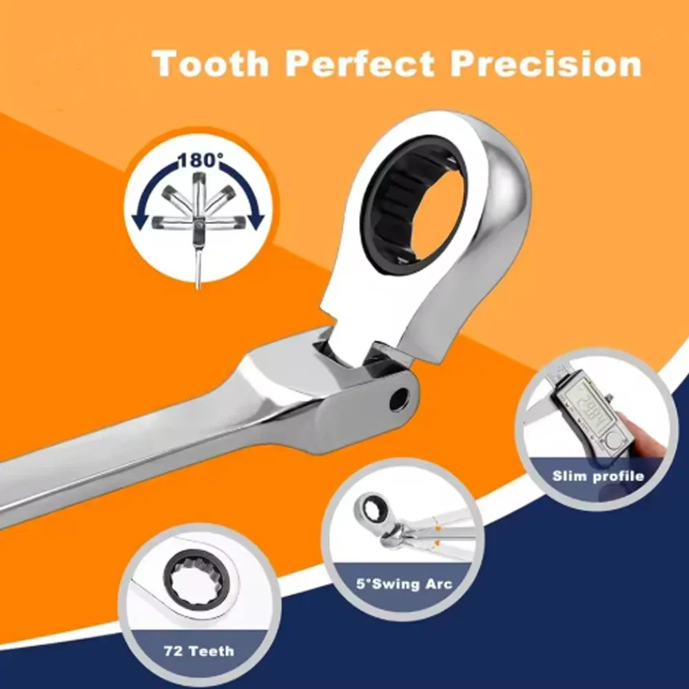 Ratchet Wrench of Keys Spanner Set Hand Tool 72-Tooth Ratcheting Flexible Head Mirror Finish Auto and Home Repair
Ratchet Wrench of Keys Spanner Set Hand Tool 72-Tooth Ratcheting Flexible Head Mirror Finish Auto and Home Repair