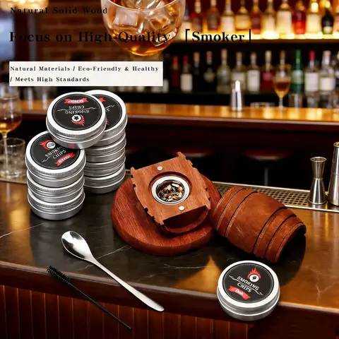 Classic Design Whiskey Smoker Kit With 4 Flavors Wood Chips For Old Fashioned Cocktails Home Bar Decoration And Party Use