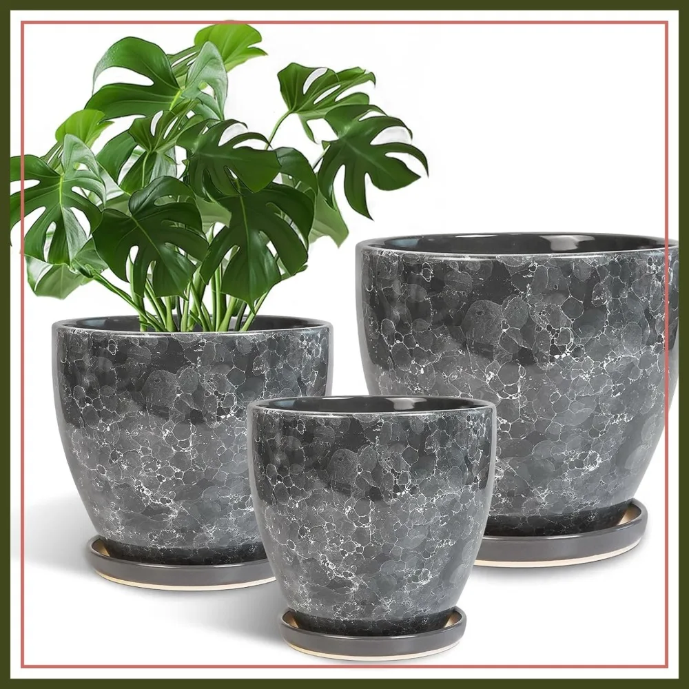 10+8+6 Inch Ceramic Plant Pots Set of 3, Grey with Drainage & Trays for Indoor Outdoor Decor
10+8+6 Inch Ceramic Plant Pots Set of 3, Grey with Drainage & Trays for Indoor Outdoor Decor