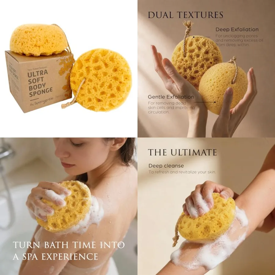Spongentle Loofah Sponge for Shower and Bathing, Bath Sponge with Dual Texture, Shower Pouf for Gentle and Deep Exfoliation, Large Size Body Scrubber for Men & Women, PU Foam, 37% More Lather, 2 Pack
Spongentle Loofah Sponge for Shower and Bathing, Bath Sponge with Dual Texture, Shower Pouf for Gentle and Deep Exfoliation, Large Size Body Scrubber for Men & Women, PU Foam, 37% More Lather, 2 Pack