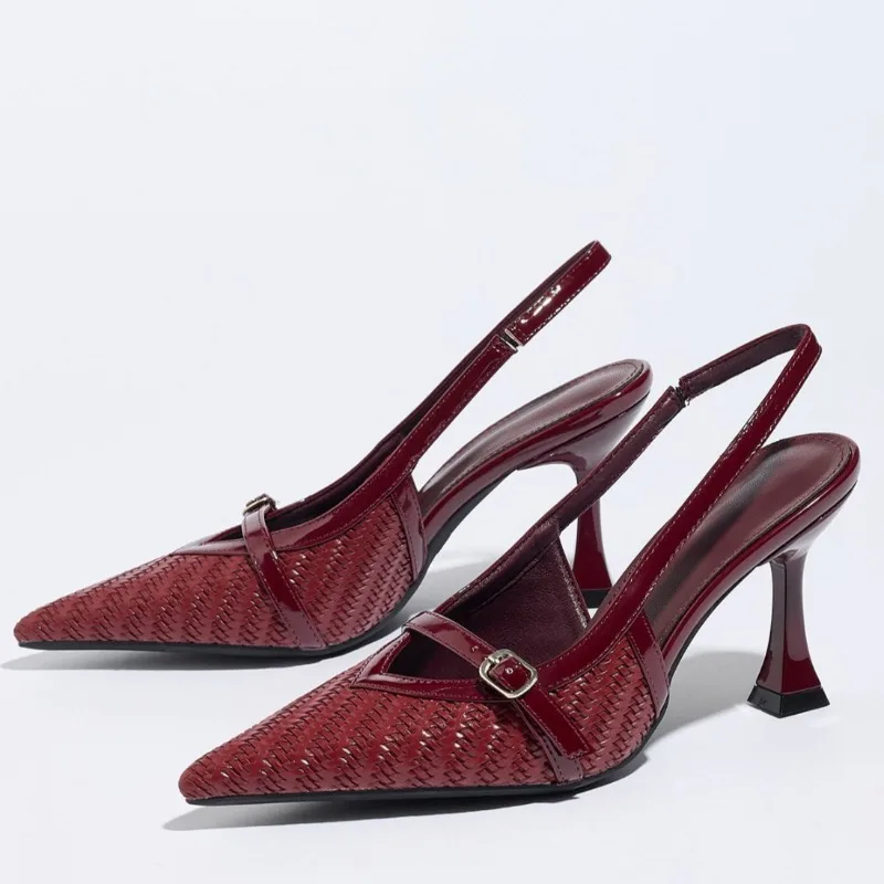 Weave Backless Heeled Sandals Women Sexy Pointed Toe Pumps Heels Buckle Details Elegant Designer Brand Shoes Sandalias De Mujer
Weave Backless Heeled Sandals Women Sexy Pointed Toe Pumps Heels Buckle Details Elegant Designer Brand Shoes Sandalias De Mujer