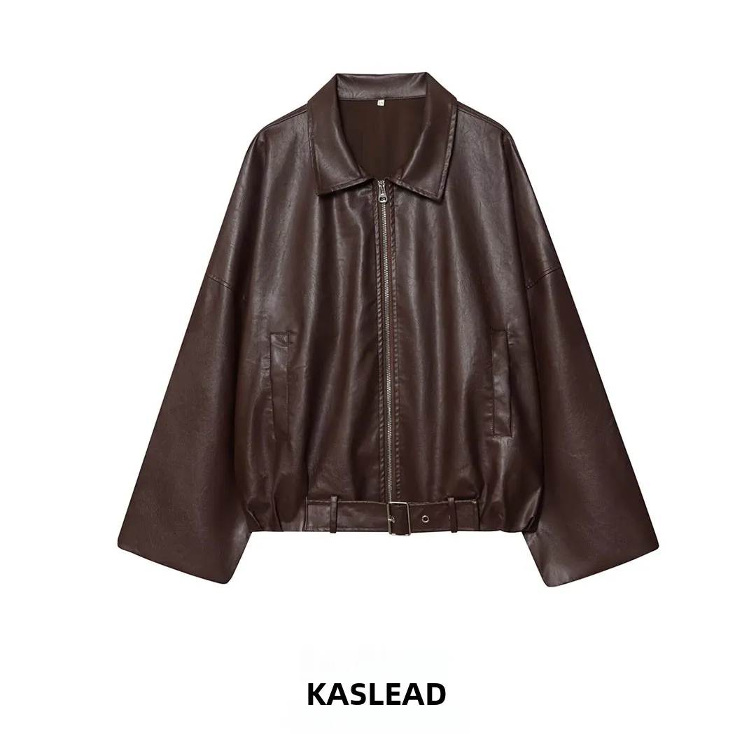 KASLEAD Новое женское модное кожаное пальто-джато с поясом и кетом, универсальное длинное женское пальто на молнии из полиэфирного волокна... 
KASLEAD Новое женское модное кожаное пальто-джато с поясом и кетом, универсальное длинное женское пальто на молнии из полиэфирного волокна...