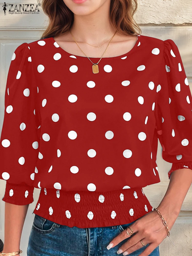 ZANZEA Shirred-Cuffs 3/4 Sleeve Polka Dot Tunic Tops O-Neck Fashion Streetwear Woman Blouses 2025 Summer Smocking Blusas Mujer
ZANZEA Shirred-Cuffs 3/4 Sleeve Polka Dot Tunic Tops O-Neck Fashion Streetwear Woman Blouses 2025 Summer Smocking Blusas Mujer