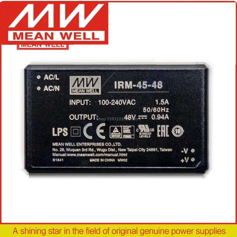 MEAN WELL 45W AC-DC PCB-Mount Green Power Module IRM-45 IRM-45-5 IRM-45-12 IRM-45-15 IRM-45-24 IRM-45-48
MEAN WELL 45W AC-DC PCB-Mount Green Power Module IRM-45 IRM-45-5 IRM-45-12 IRM-45-15 IRM-45-24 IRM-45-48