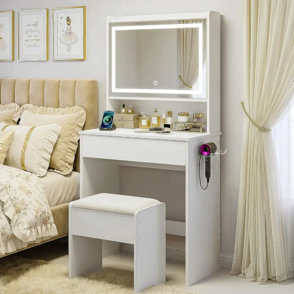 24 White Makeup Vanity Desk with Lighted Mirror, Charging Station, and Storage for Girls & Teens
24 White Makeup Vanity Desk with Lighted Mirror, Charging Station, and Storage for Girls & Teens