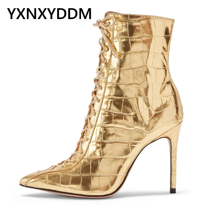 2023 New Pointed Toe Stilettos High Heel Short Boots for Women Sexy Snake Print Booties with Zipper Ladies Lace-up Gold Boot
2023 New Pointed Toe Stilettos High Heel Short Boots for Women Sexy Snake Print Booties with Zipper Ladies Lace-up Gold Boot