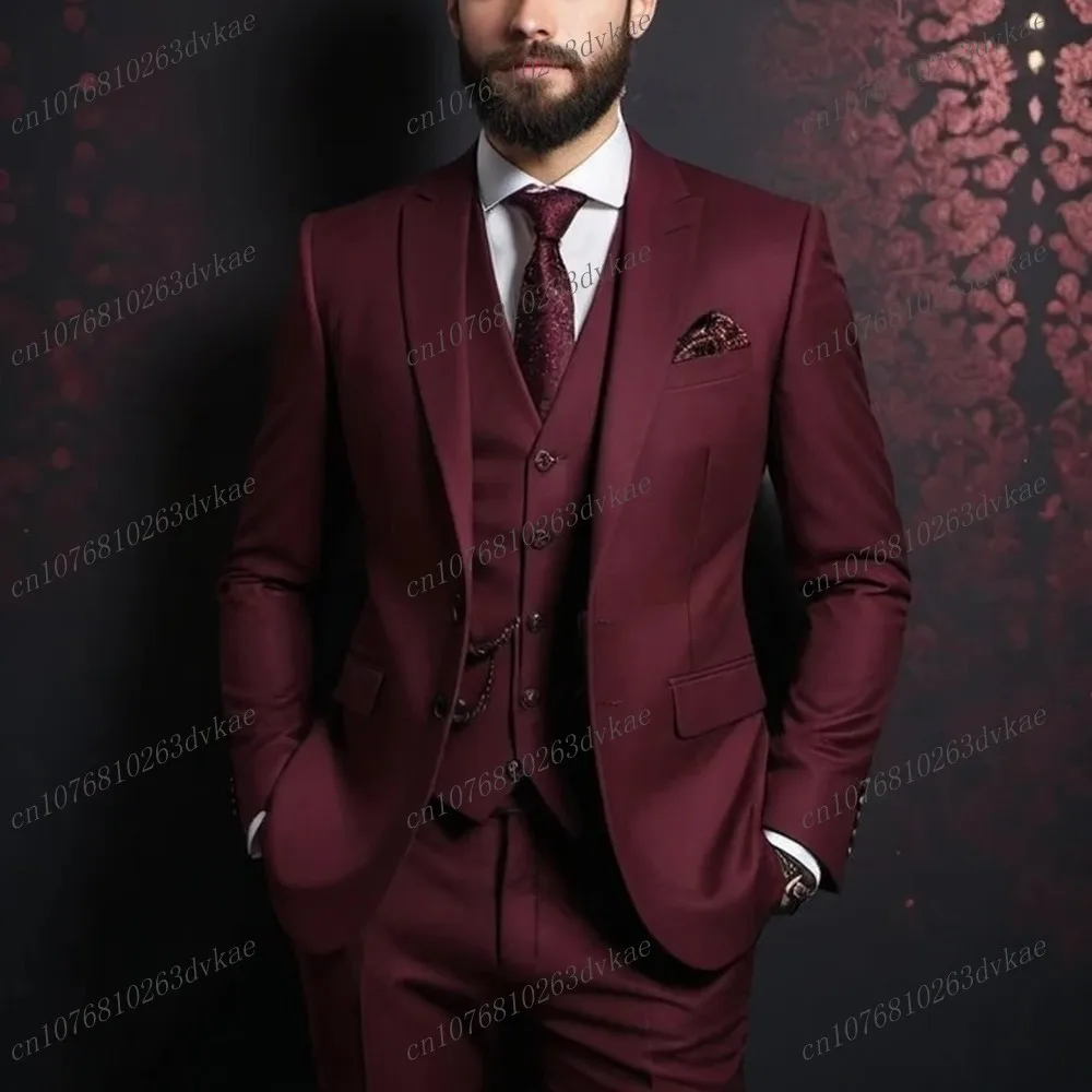 New Burgundy Formal Occasion Men Suit Groom Groomsman Wedding Party Prom Business Male Tuxedos 3 Piece Set Jacket Vest Pants
New Burgundy Formal Occasion Men Suit Groom Groomsman Wedding Party Prom Business Male Tuxedos 3 Piece Set Jacket Vest Pants