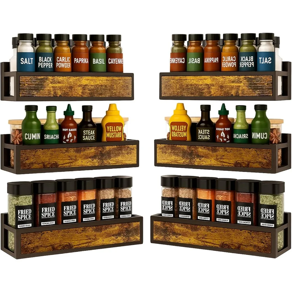 Wall Mounted Spice Rack for Large Jars 6 Tier Rustic Industrial Organizer with Adhesive and Screws
Wall Mounted Spice Rack for Large Jars 6 Tier Rustic Industrial Organizer with Adhesive and Screws