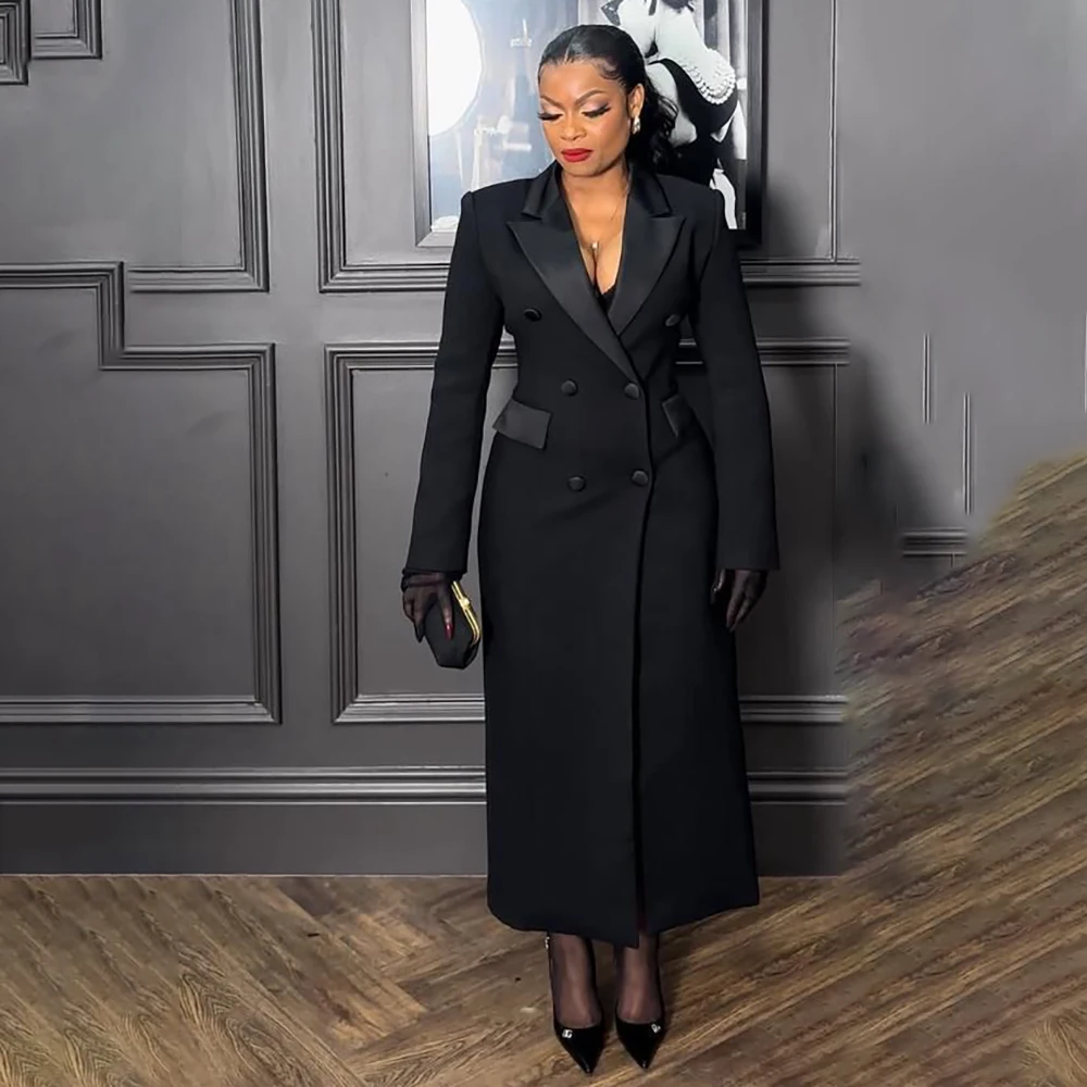 Luxury Black Women's Blazer Fashion Double Breasted Peak Lapel Long Jacket Formal Office Lady Abayas Outfits Female Clothing
Luxury Black Women's Blazer Fashion Double Breasted Peak Lapel Long Jacket Formal Office Lady Abayas Outfits Female Clothing