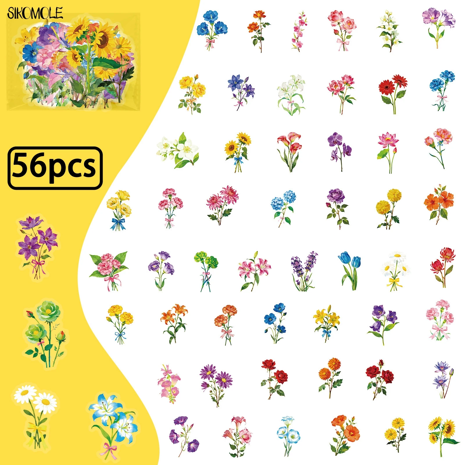 56pcs Transparent Cartoon Colorful Flower Stickers Pack Waterproof PET Bookkeeping Material Decorative Notebook Graffiti Sticker
56pcs Transparent Cartoon Colorful Flower Stickers Pack Waterproof PET Bookkeeping Material Decorative Notebook Graffiti Sticker