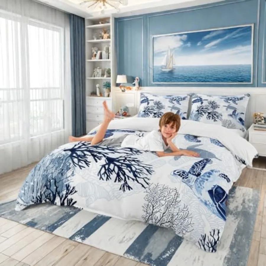 Turtle Bedding Set Nautical Coastal Bedding Sea Turtle Comforter Cover for Boys Girls Reptile Tortoise Duvet Cover Ocean Theme
Turtle Bedding Set Nautical Coastal Bedding Sea Turtle Comforter Cover for Boys Girls Reptile Tortoise Duvet Cover Ocean Theme